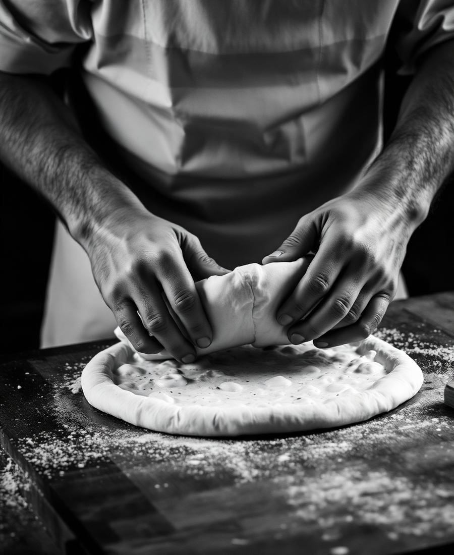 Pizzaiolo estirando la masa a mano