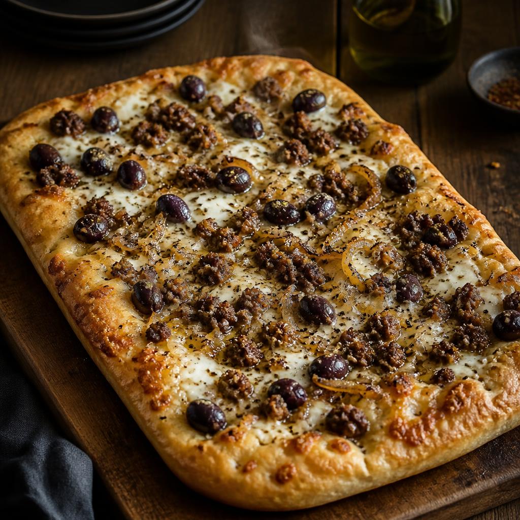 Pizza Focaccia con carne picada y cebolla