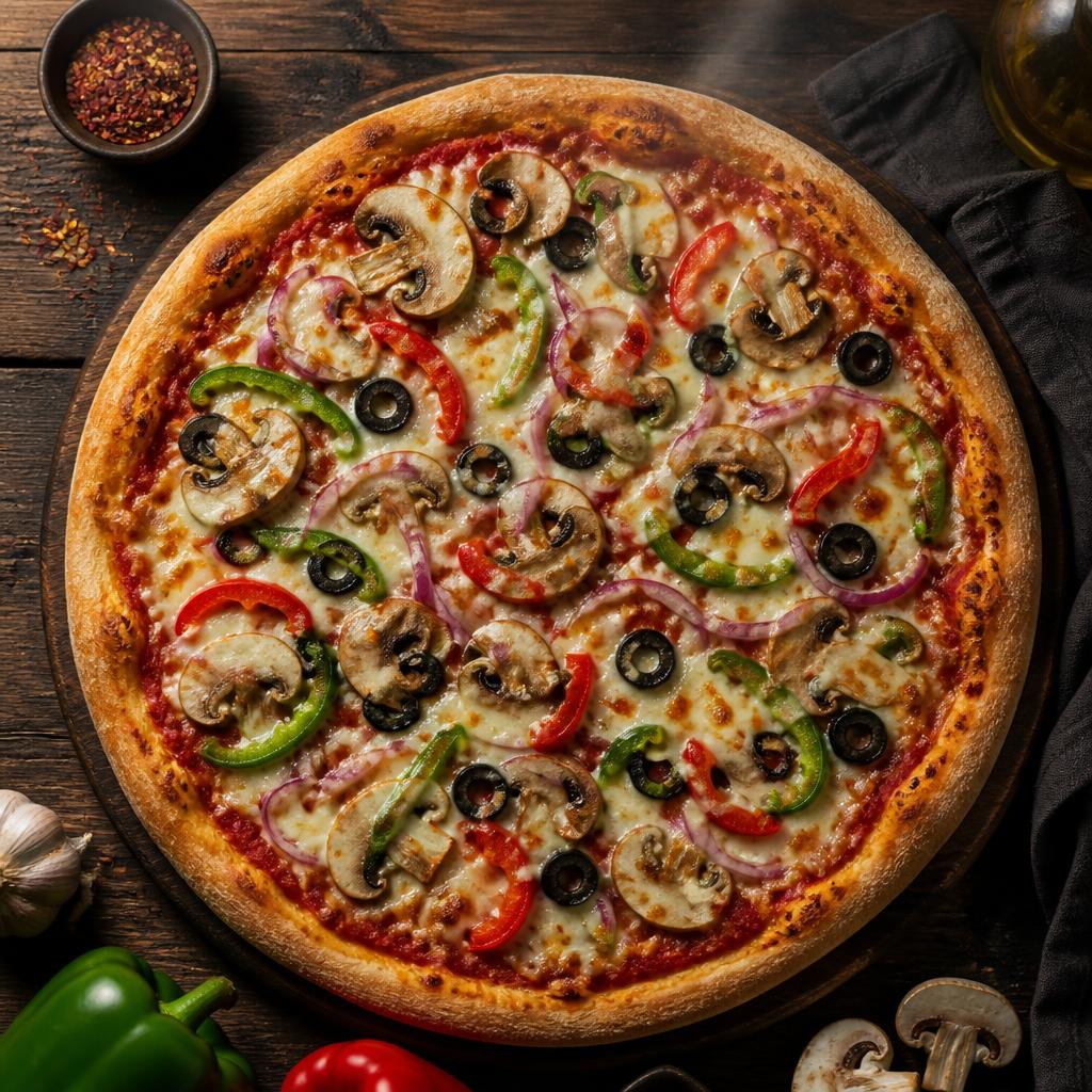 Pizza Vegetal con champiñones y pimientos